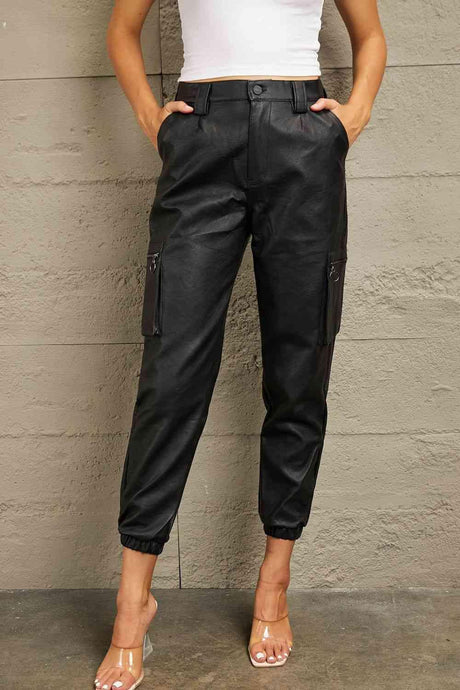 Kancan High Rise Leather Joggers Trendsi
