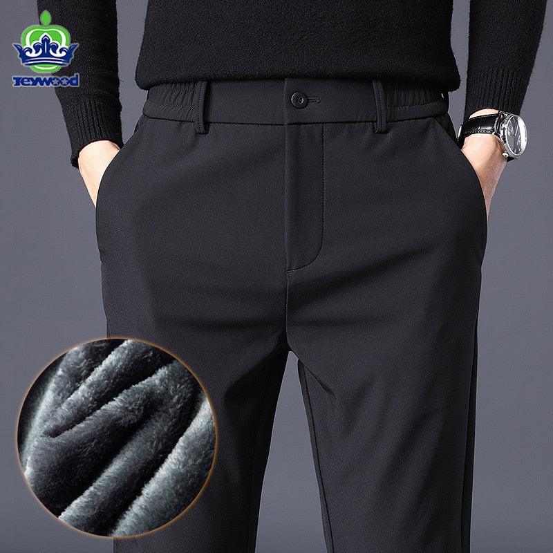Men's Winter Warm Fleece Pants Thick Business Stretch Slim Fit Elastic –  Say It On Tees Now