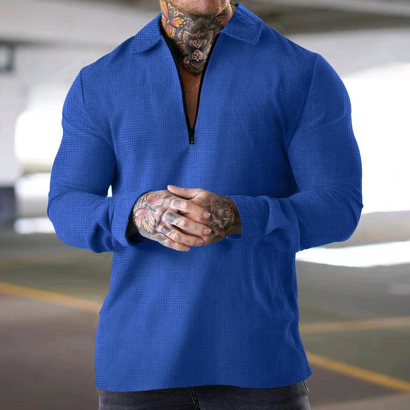 Men's Casual Zipper Waffle Lapel Polo Shirt Say It On Tees Now