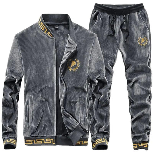 Men's Double-Sided Velvet Warm Suit Men Casual Fashion Sports Jacket Two Piece Set Say It On Tees Now