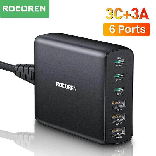 Rocoren 100W USB Charger Type C PD Fast Charging Multiple 6 Ports Desktop Charger Station For iPhone 14 13 Pro Say It On Tees Now