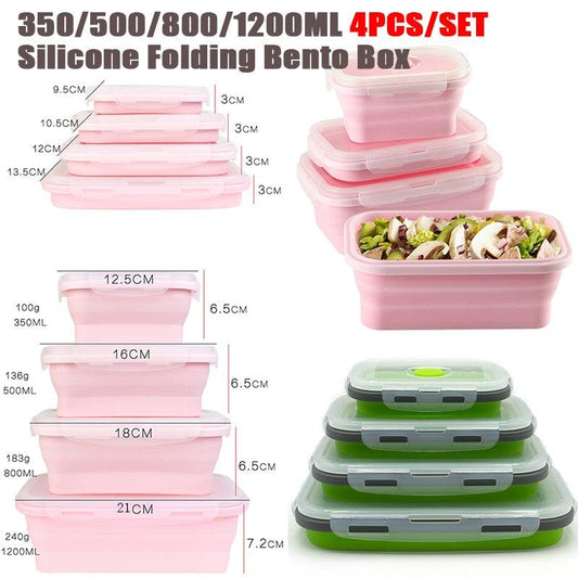 Collapsible Silicone Rectangle Folding Food Container Storage Bowls -4 Pc Set - Say It On Tees Now