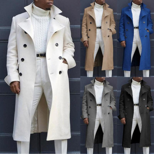 Men's Double Breasted Fashion Long Wool Blend Trench Coats - Say It On Tees Now
