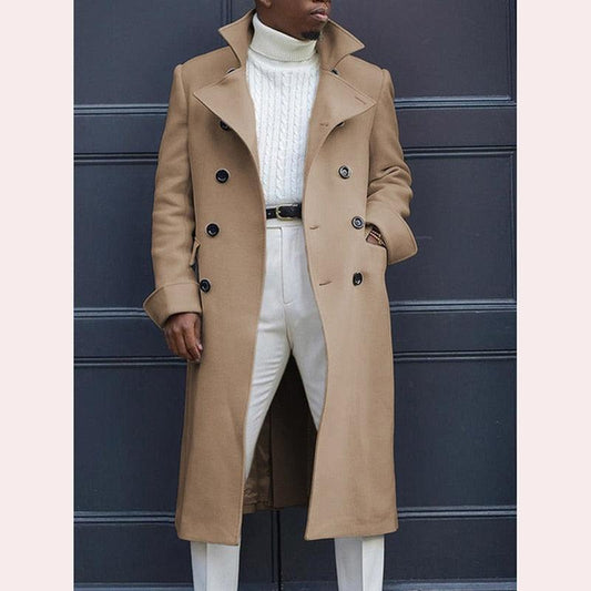 Men's Double Breasted Fashion Long Wool Blend Trench Coats - Say It On Tees Now
