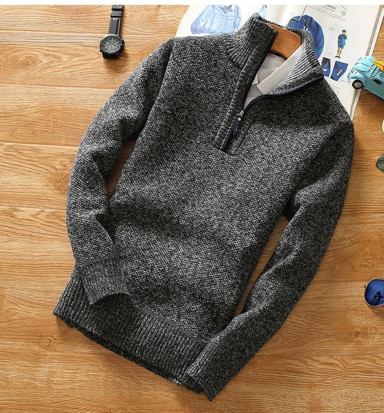 Men's Fleece Half Zipper Turtleneck Warm Pullover Sweater Slim Knitted Wool Sweaters - Say It On Tees Now