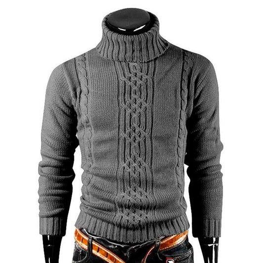 Men's Warm Retro Dark Grey knitted turtleneck sweater