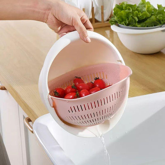 Portable Removable Double-layer Hollowed Fruits Vegetables Washed Baskets Washing Rice Basket (6048) Easyboost