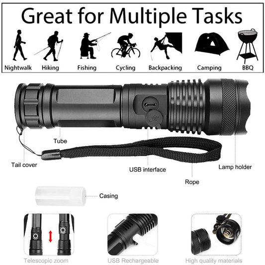 LED XHP50.2 Ultra Bright Most Powerful Flashlight USB Zoom Led Torch XHP50 18650 or 26650 Rechargeable Battery Say It On Tees Now