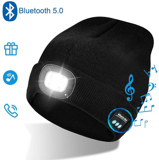 Unisex Bluetooth Beanie Hat LED Wireless Headphone Beanie USB Rechargeable Lighted Cap with Built-in HD Stereo Speak - Say It On Tees Now