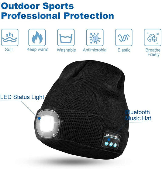 Unisex Bluetooth Beanie Hat LED Wireless Headphone Beanie USB Rechargeable Lighted Cap with Built-in HD Stereo Speak - Say It On Tees Now