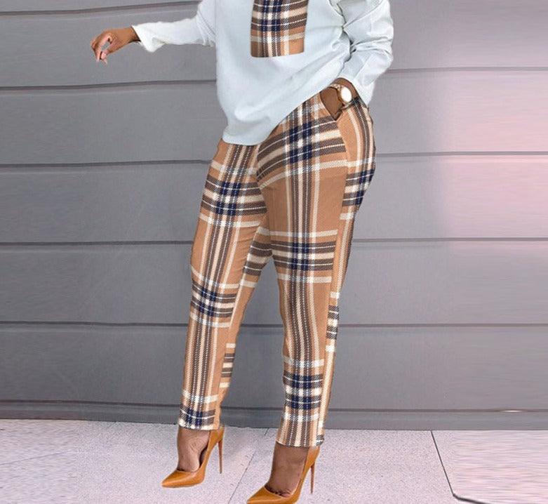 Women's Two Piece Casual Long Sleeve Crop Top and Loose Pants Set